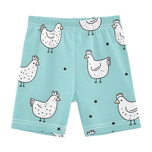 CHIFIGNO Girl's Bike Shorts Cotton Cartwheel Shorts Kids Under Dress Dance Short Cute White Chickens Green Size 10