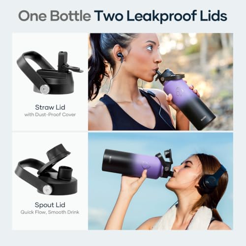 Image of BUZIO Triple Wall Vacuum Water Bottle with Dust-Proof Straw & Spout Lids