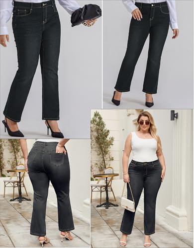 Hanna Nikole Women's Plus Size Wide Flared Jeans High Waisted Stretchy Bell Bottom Denim Jeans (Standard and Plus)