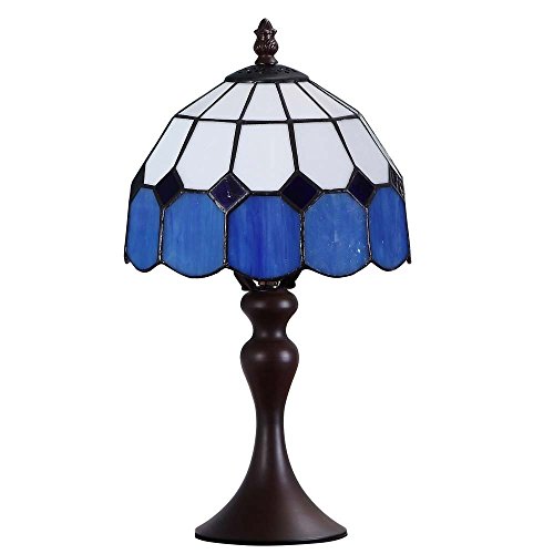 Bieye L10468 Sea Blue Mediterranean Tiffany Style Stained Glass Small Table Lamp With 8 Inch Wide Lampshade, 15 Inch Tall #TOP1