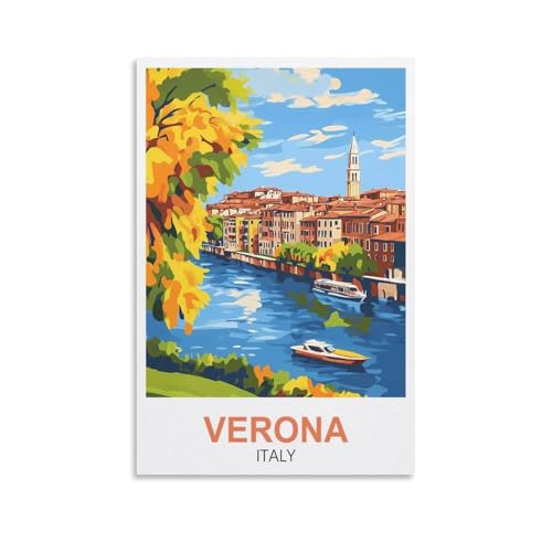XLLYXYGJQ Poster de voyage vintage Vérone Italie sur toile pour décoration d'intérieur, salon, bureau, chambre à coucher - 20 x 30 cm