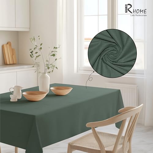 Image of R home 100% Cotton Solid Table Cover | 200 GSM Thick Fabric, Anti-Skid | Machine Washable & Reusable | Ideal for Dining Table & Centre Table, Easy Maintenance (Army Green, 56 x 90 Inch)