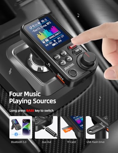 Nulaxy Bluetooth Adapter Auto, Starkes Mikrofon FM Transmitter Auto Bluetooth mit...