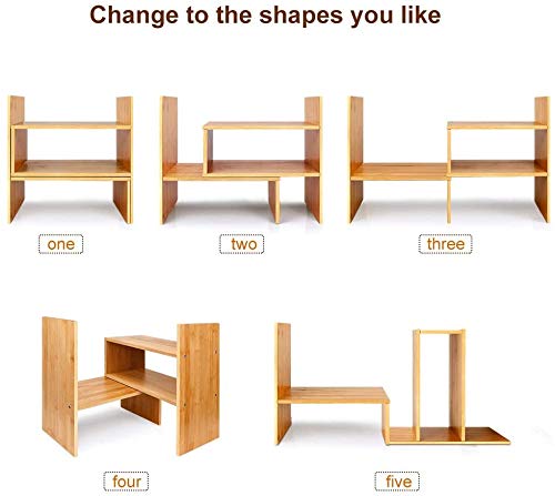 Image of Callas Adjustable Wood Desktop Storage Organizer Display Shelf Rack | Counter Top Bookcase Book Shelf | Home Decor Display & Storage Rack Cabinet Unit | CA-BS1-Bavarian Beach