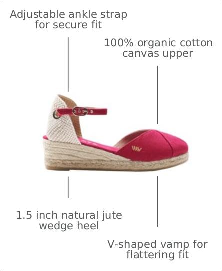 Image of Viscata Pubol Espadrille Canvas Low Wedges with Ankle Strap Spain Handmade 2 inch Heel Women's Sandals with Breathable Organic Cotton Canvas and 100% Natural Jute for all Occasions: Casual, Work, Party