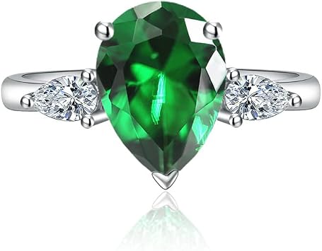 3CT Pear Water Drop Tear Shaped Cubic Zirconia Promise Halo Engagement Promise Eternity Ring for Women 925 Sterling Silver Bridal Bands Moissanite Birthstone Wedding Open Adjustable RingGreen