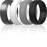 Saco Band Silicone Ring Wedding Band for Men - 8mm Width 2.3mm Thick (Dark Metallic E, Black, White, Grey A - Size 10.5-11 (20.60mm))