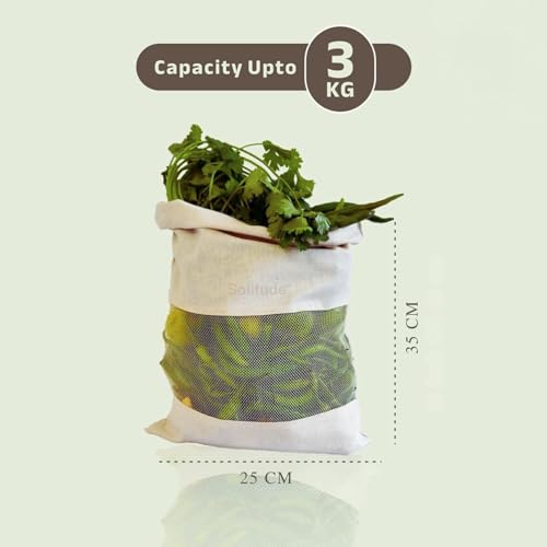 Image of Solitude Set of 9 Cotton Vegetable Bags for Fridge Storage, Reusable Washable Muslin Cloth Produce Bags with Drawstring, Eco Friendly Kitchen Storage Bags for Fruits and Vegetables