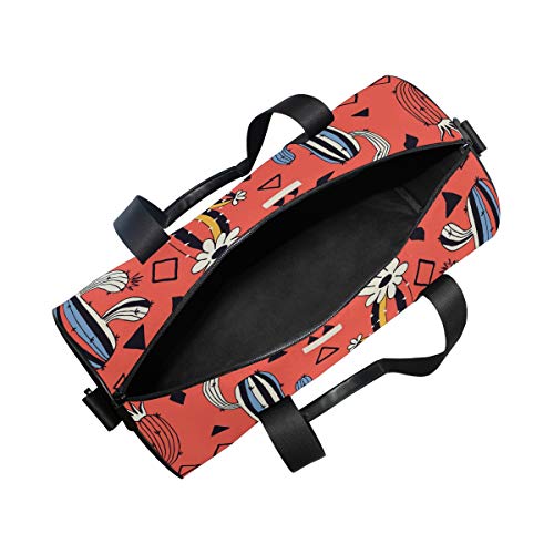 Huakz Cactus Flower Travel Duffle Bag Impression Cartoon Single Shoulder Bag Orange Red For Gym Sports And Overnight #TOP4