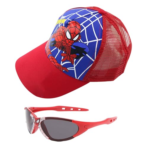 Gorra Niño Niña 2 3 4 6 Años, Gorra de Béisbol Ajustable Verano Diseño de Cartoon Transpirable Unisex con Gafas de Sol Hombre Mujer para Eexterior Chill out (FR/ES, Números, 30, Araña 3)