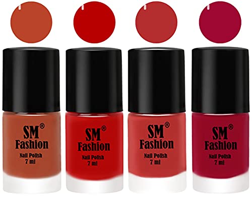 Image of Nail Polish Combo Set (Pack of 4) Quick Dry Gel Finish Nail Paint | Light Coral,Red,Coral Pink ,Pure Wine | 7 ml Each