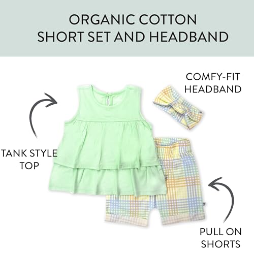 HonestBaby 3-Piece Top, Short and Headband Set for Baby Toddler Girls2
