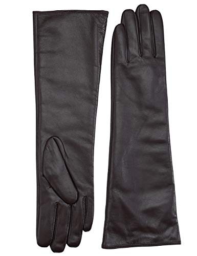 VIKIDEER Long Genuine Leather Gloves for Women Full Touchscreen Winter Warm Lined Elegant Type 15.5 Brown Medium