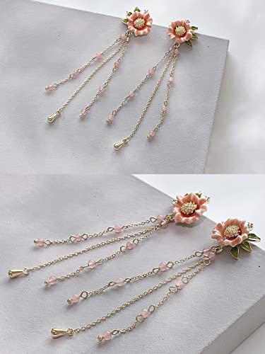 Dainty Flower Enamel Dangle Earrings - Florals Leaves Gold Chain Drop Earring For Women Girls, Hypoallergenic, By Smilephil (Orange - Long) #TOP2