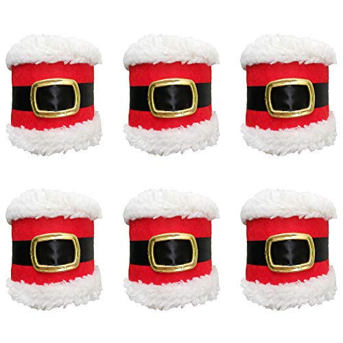 Warmstor 6-Pieces Christmas Santa Claus Belts Napkin Rings Serviette Holders Creative Decor for Restaurant Hotel Wedding Party Holiday Festival Celebration Table Decoration