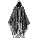 OBEANT Grim Reaper Halloween Costume Adult Scary Adult Cloak Men Hooded Horror Robe Costume Masquerade Party Cosplay Props (grey)