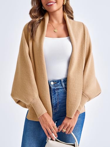 Image of Saodimallsu Womens Open Front Cardigan Batwing Long Sleeve Shawl Chunky Knit Loose Fall Poncho Sweater Coats