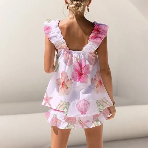 Image of ROAONOCOMO Women Floral Pajama Set Ruffle Babydoll Cami Top Coquette Pj Set Gingham 2 Piece Shorts Outfit Bridal Loungewear