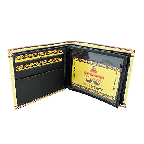 Needzo Mexican Wallet with ID Slot, Yellow Leather with Sombrero and Mustache, Viva Mexico, 3.5 x 4.5 Inches3
