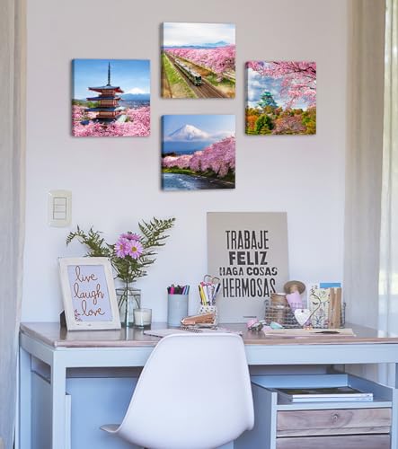 Djsylife Japanese Cherry Blossom Wall Art - Asian Nature Landscape Romantic Canvas Prints Japanese Mount Fuji Posters Spring Scenery Pictures Modern Artwork For Bedroom Living Room Home Decoration 12"X12"X4 thumb #3