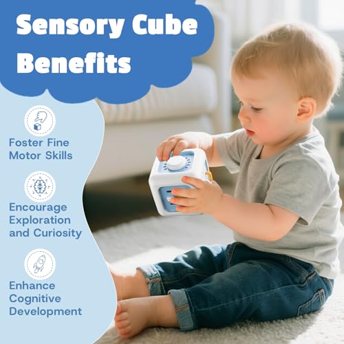 Image of bessome Busy Activity Cube for Fine Motor Skill Learning|Montessori Toys for 1 Year Old Boys Girls|Sensory Toys for Toddler 1-3|Travel Baby Toy for 12-18 Months|First Birthday Gift for 1 Year Old