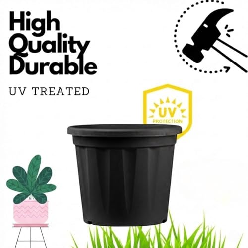 Image of 12 Inch Heavy Duty Plastic Planter | Grower Pot /Garden Pot for Home & Garden (Black) (Pack of 2)