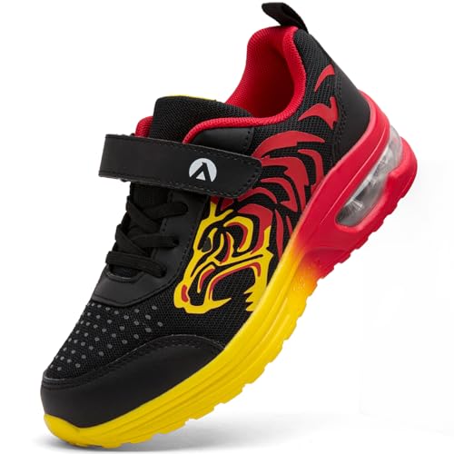 PiDaGlobal Baskets Enfant Mixte Chaussures de Course Garçon Chaussures de Sport Légères et Respirantes Fille Chaussures de Running École et Tous Les Jours 32EU Rouge/Jaune