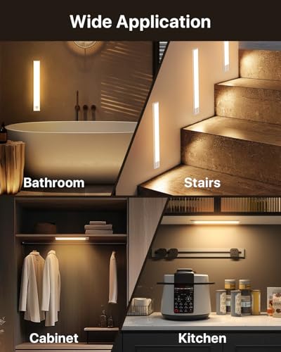 Image of Under Cabinet Lighting, 108LED Rechargeable Motion Sensor Cabinet Light 11.8Inch, 3 Color Temps Dimmable Magnetic Closet Lights, Wireless Under Cabinet Lights for Kitchen, Hallway - 2Pack