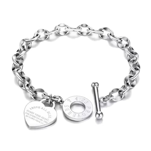 Adjustable Stainless Proverbs Love Heart Pendant Charm Bracelets Friendship Open Bangle Wrist Cuff for Women Men