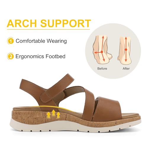 Image of UBFEN Womens Low Wedge Walking Sandals with Arch Support | Open Toe Sandals Adjustable Instep and Ankle Straps for Summer Everyday Outfits, Travel,Vacation