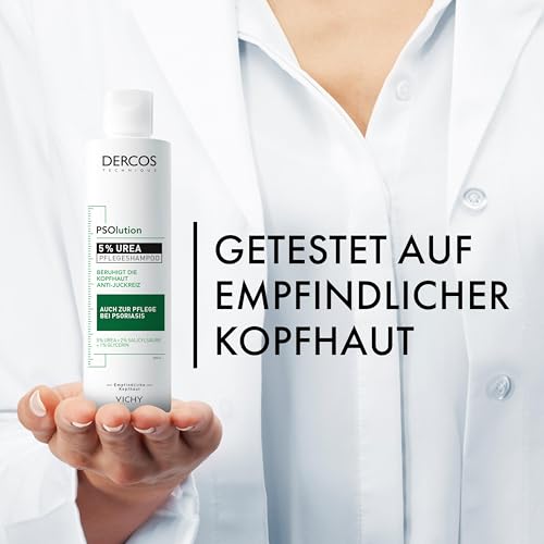 Vichy Dercos Psolution Pflegeshampoo: Beruhigendes Pflegeshampoo mit 5 % Urea gegen trockene juckende Kopfhaut – für empfindliche Kopfhaut geeignet, 200 ml