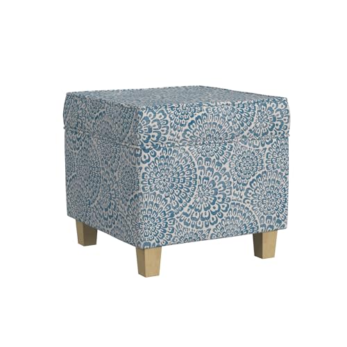 Image of HomePop 18 inch Classic Square Storage Ottoman - Blue & Cream Modern Floral