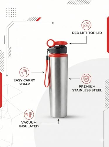 Image of Water Bottle 1 LTR Stainless Steel Sports /Fridge Bottle with Sipper Cap | Single Wall | for Home, Office, Gym, Travelling (red)