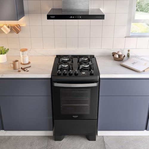 Fogão 4 Bocas Dako Supreme Black Glass Digital com Mesa de Vidro Preto Bivolt