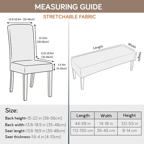 Image of HOKIPO 'SereneSolids' 140 GSM Stretchable Dining Chair Covers Set of 4 with 1 Bench Cover, Dark Camel (AR-6282-DCML)