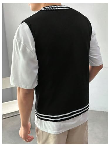 SOLY HUX Men's Striped Cable Knit Sweater Vest V Neck Sleeveless Casual School Sweater Tops2