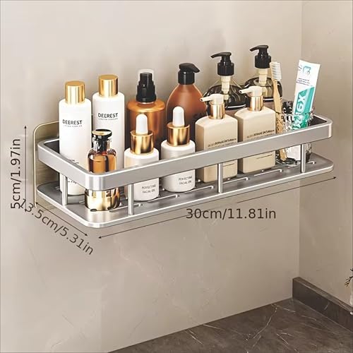 Image of Boniry 1 Pcs Bathroom Accessories Aluminium Heavy Duty Self Adhesive Bathroom Shelf for Wall, Multipurpose Wall Mounted Organiser, Washroom Organizer (Silver)