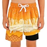 Generisch Badehose mit Eisprint doppellagig ideal für Pool Strand Freizeit trocknend Schutz (Yellow, 9-10 Years)