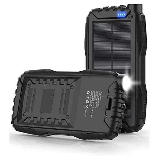 Solar Power Bank,Solar Charger,42800mAh Power Bank,Portable Charger,External Battery Pack 5V3.1A Qc 3.0 Fast Charging Built-in Super Bright Flashlight(Black)