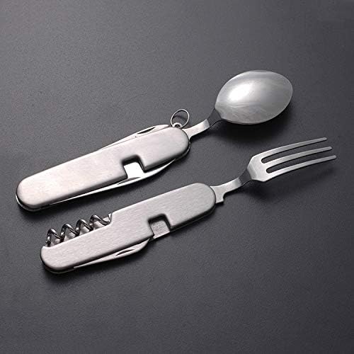 Multifunctional 6-in-1 Fork and Spoon Corkscrew Combination/Outdoor Camping Fork/Spoon/Table Knife Military Package for Hiking, Survival and Camping (1 Set) - Image 4