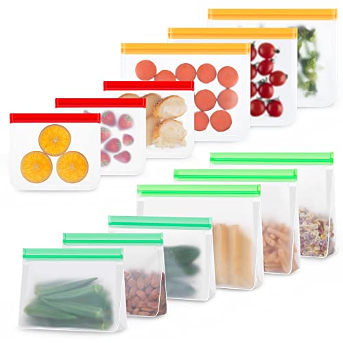 Sac Congelation Reutilisable en Silicone, Sac de Rangement Congelateur, Sacs à Sandwich Réutilisables, Sac Alimentaire, Sac Conservation Zip Nourriture, PEVA Sac Congelation Zip