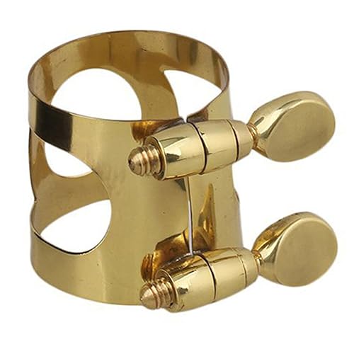 LYEAA Sax Saxophon Mundstück Ligatur Clip mit Schrauben Sax Saxophon Mundstück Klemmclip Gold Altsaxophon Metall Mundstück Rohrclip for Saxophon Mundstück