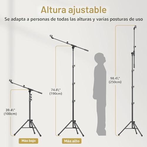 Miniatura 5 de Tonor Soporte De Micrófono Con Soporte Para Tableta Y Móvil, Trípode Suelo Con Altura Y Ángulo Ajustables, Soporte Resistente Para Conciertos Videoconferencias Escenarios Con Bolsa De Transporte, T35