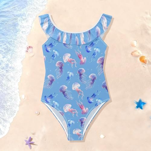 Traje de baño de una pieza para niñas de 3-6T bañador infantil con volantes y medusas 2