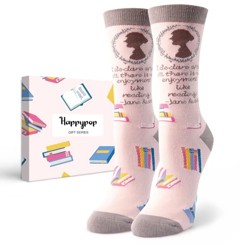HAPPYPOP Jane Austen Literary Gifts - Book Lover Reading Gifts for Readers Funny Jane Austen Socks for Teen Girls Women