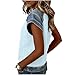 Summer Tops for Women Trendy Short Sleeve Shirts Waffle Knit Crew Neck Jean Tops Denim Patchwork Fashion Clothing