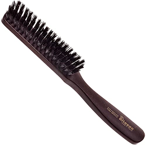 Altesse 1424P - Cepillo de pelo de cerdas naturales estrechas con 4 filas de cerdas de jabalí, mango plano grande de madera de haya, cepillo de pelo de cerdas rígidas para hombres y mujeres, fabricado