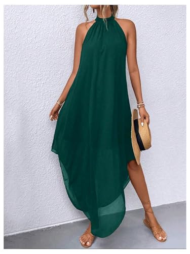 Image of Verdusa Women's Wedding Guest Dress Halter Flowy Chiffon Long Dresses | Cocktail Dress, Asymmetrical Dress for Women, Sleeveless, Prom Dress, Cruise Outfits, Boho