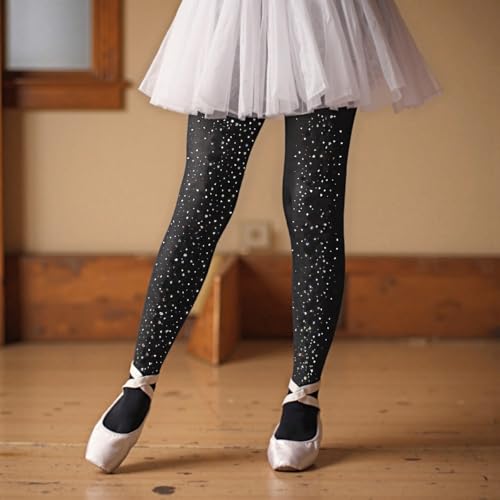 LUCKELF Girls Glitter Tights, Soft Opaque Tights Sparkle Rhinestone Tights School Dress Dance Stockings2
