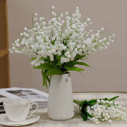 Lirio de los valles artificial blanco de 36 cm con 8 piezas 6